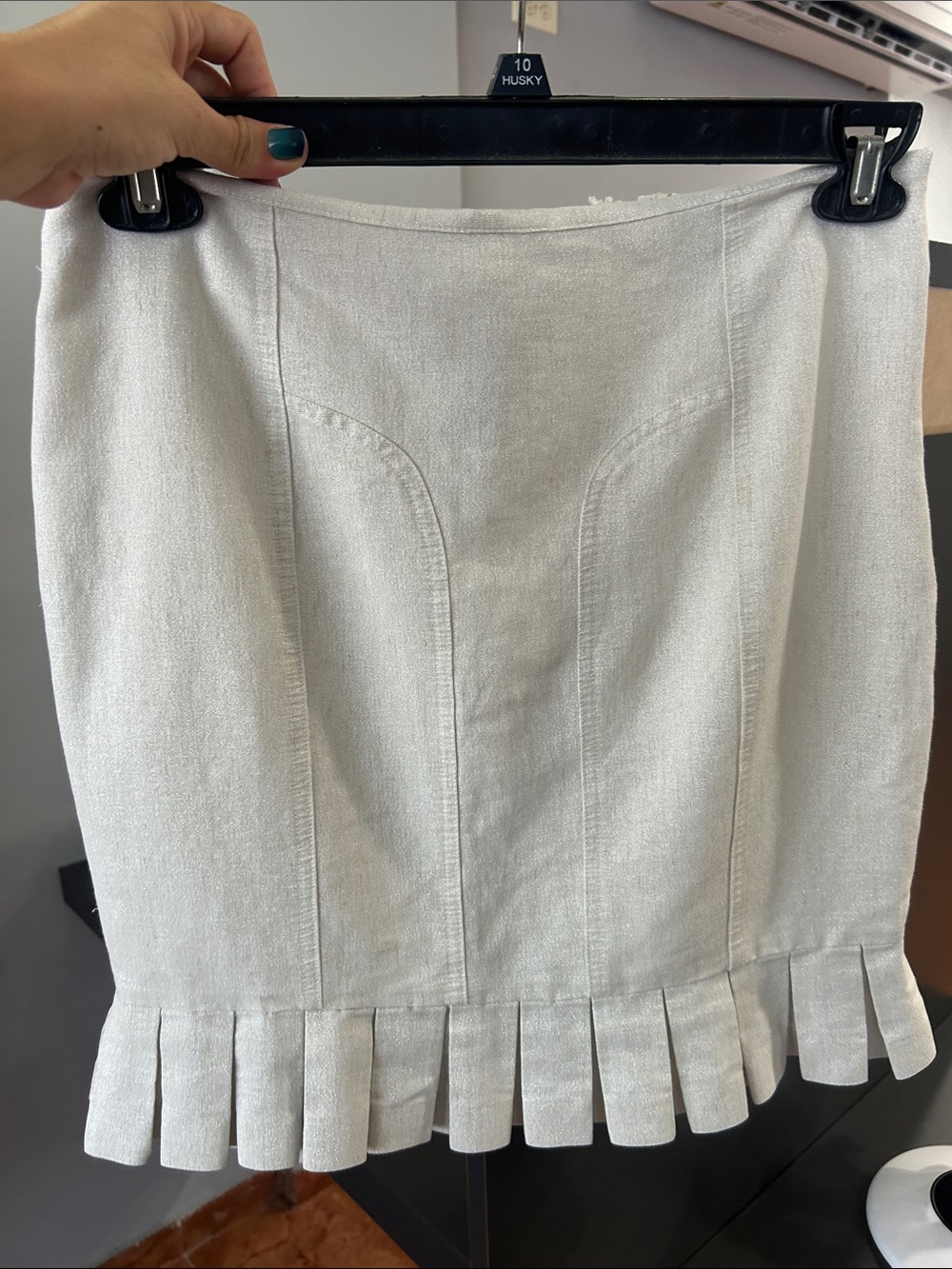 grass collection Cream Mini Skirt with Pleated Hem